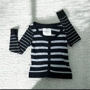 Poof Excellence Black and Gray Striped Button Down Cardigan